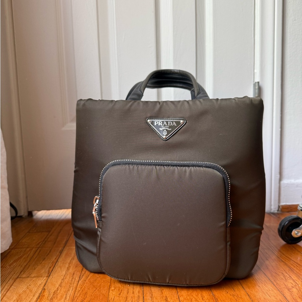 Prada Olive Green Puffy Nylon Tassuto Tote